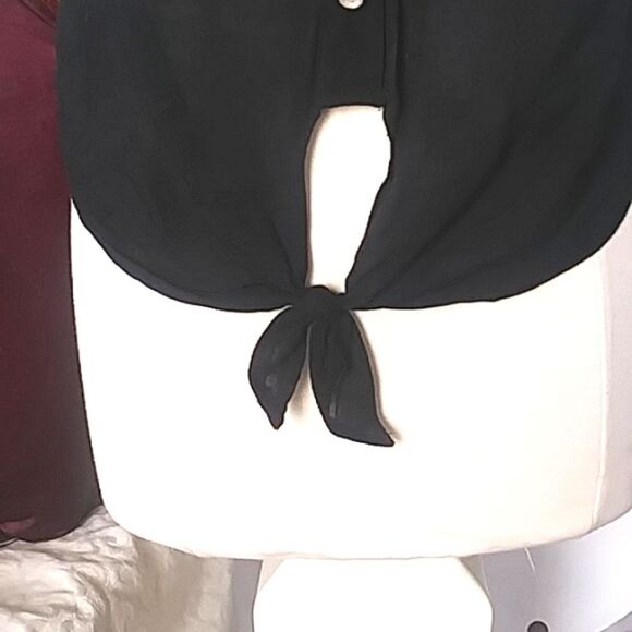 Sleeveless Blouse Top Silver Tone Buttons Tie Front Waist Black 90s Y2K M - Picture 3 of 10